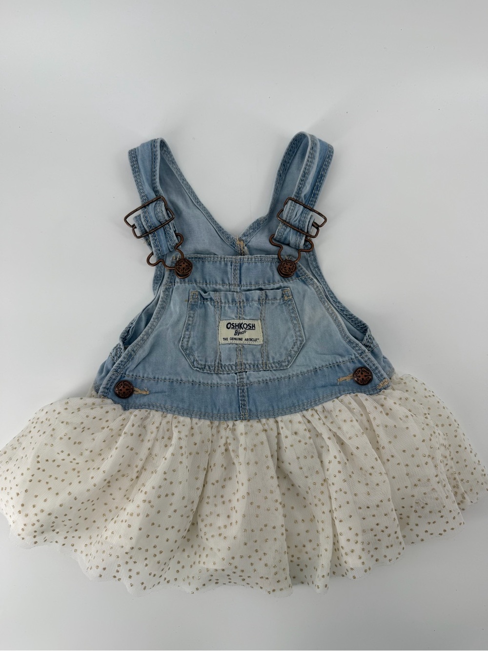 OshKosh B'gosh Light Denim Overall Dress with Cream Tulle Skirt